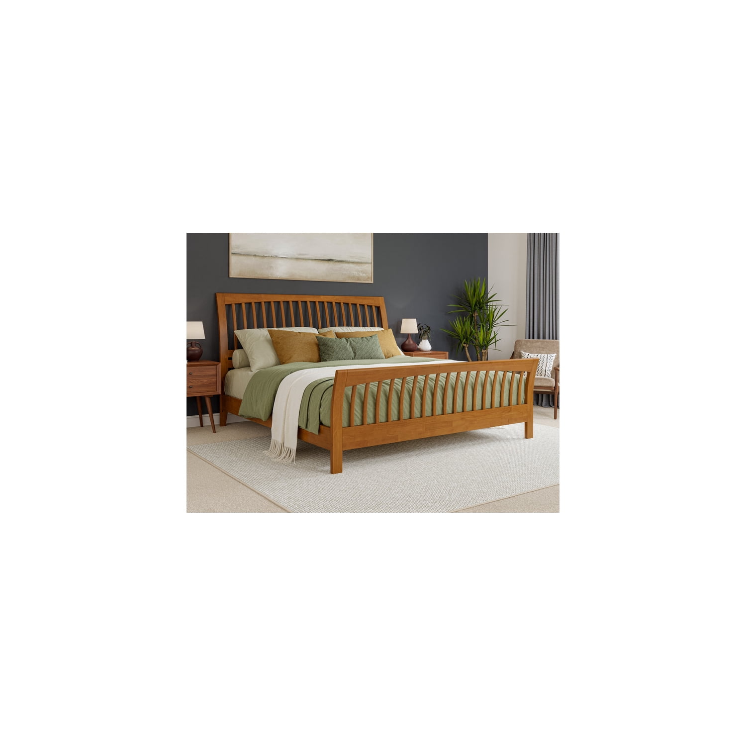 HomeStock Beachy Beauty King Solid Wood Low Profile Platform Bed with ...