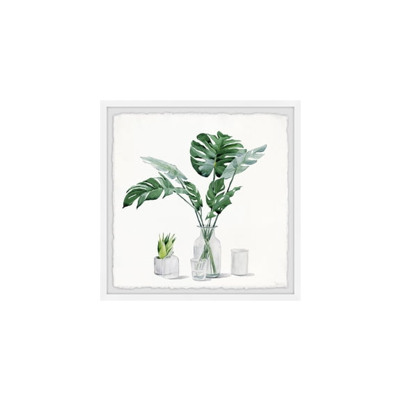 HomeStock Beachy Beauty Monstera Leaf in Glass Framed Painting Print, 24" x 24", Contemporary Wall Decor: Abstract, Digital Art Prints, and Modern Styles for Your Home
