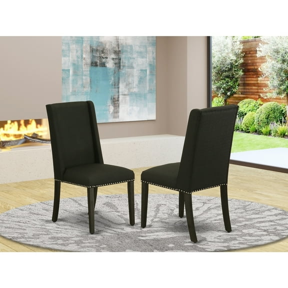 Modern Parsons Dining Chair Set of 2 - Black Linen Fabric, Wire Brushed Legs, Elegant Dining Room Seating