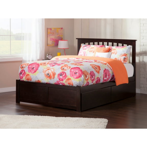 HomeStock Beachy Beauty Platform Bed with Flat Panel Footboard and Turbo Charger with Bed Drawers in Espresso
