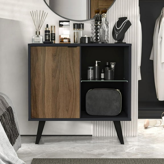 HomeStock Baroque Bonanza Sideboard Buffet, Kitchen Storage Cabinet with Adjustable Glass Shelf, Modern Dining Room Credenza, Hallway decor Console, Liquor and Accent Cabinet-Color:Gray and Walnut,Siz