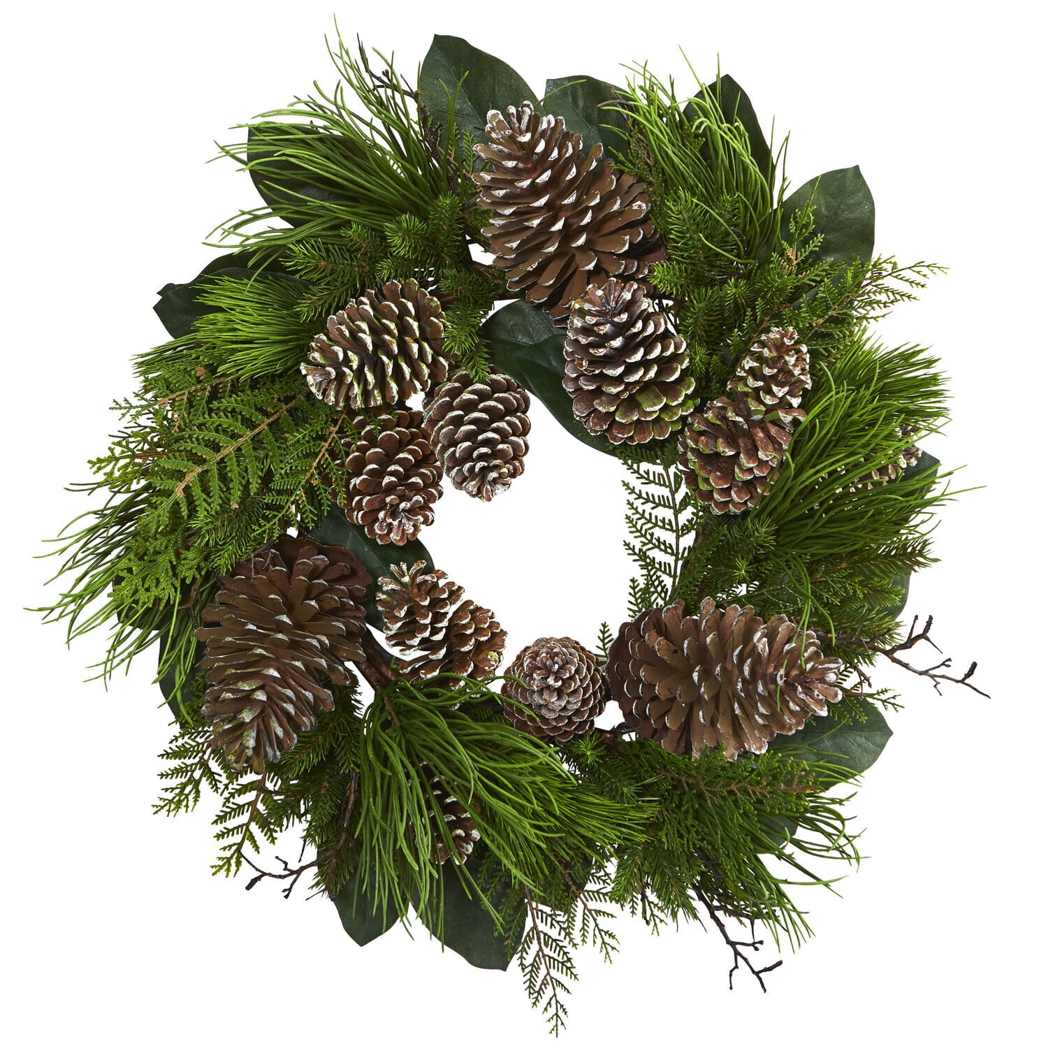 28-Inch Green and Brown Artificial Pine Cone Winter Wreath