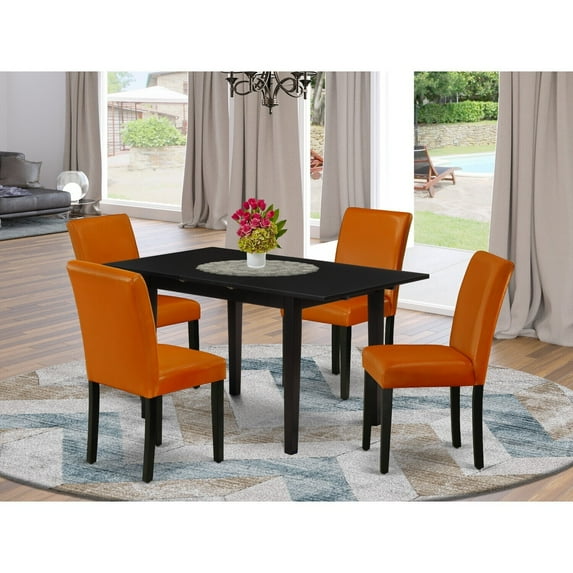 Modern 5-Piece Dining Set - Boho Kitchen Table with 4 Parsons Chairs - Rectangular Wood Table with Butterfly Leaf