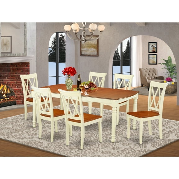 Beachy Boho Dining Set - 7Pc Rectangular Table & 6 Chairs - 60x78 Inch Extendable
