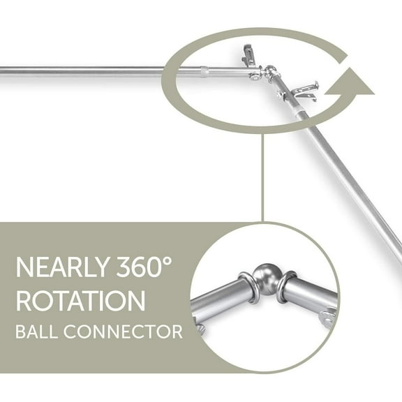 Boho Curtain Rods & Hardware Set - Satin Nickel Metal Rods with Finials - 4 Inch Projection - Easy Install