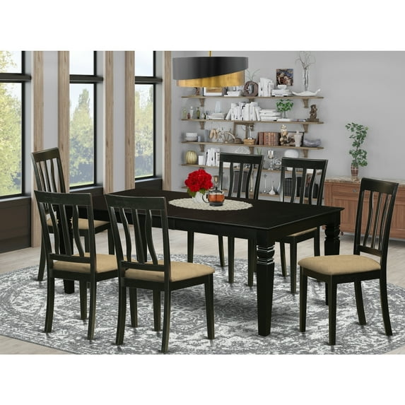 Boho Dining Table Set - Modern Kitchen Table with 6 Chairs - Black Finish