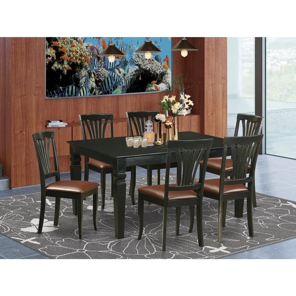 Kitchen Dining Set 7 Piece Table & Chairs Boho Chic Black Finish 42x60 Inch