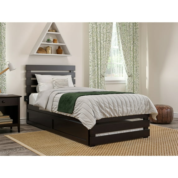 Twin XL Bed with Trundle - Espresso Finish, Extra Long Daybed Frame, Modern Design