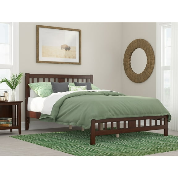 Walnut Bed with Footboard - Solid Wood Platform Bed Frame - Modern Bedroom Furniture