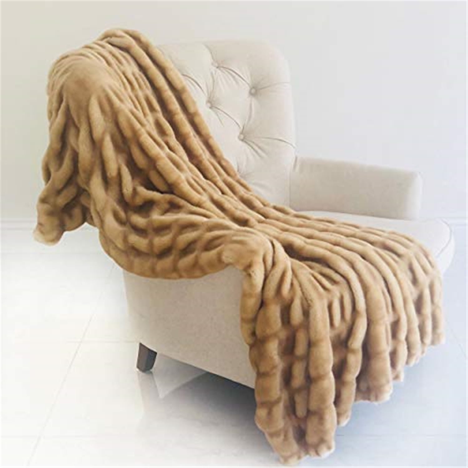 King Beige Faux Fur Reversible Throw Blanket