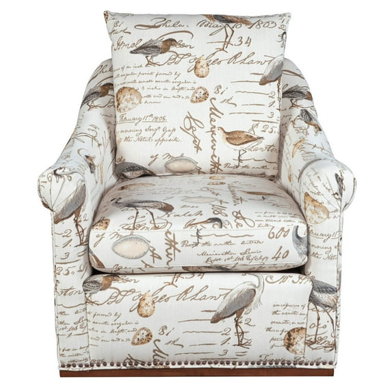 Swivel Accent Chair - Comfortable Armchair with Rolled Arms & Nailhead Trim