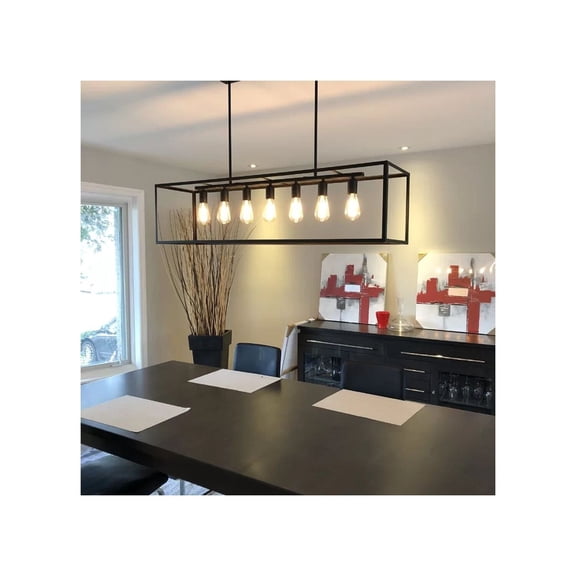 7-Light Pendant Light, Retro Revival Design, Modern Chandelier, Black Finish, Home Accent Lighting