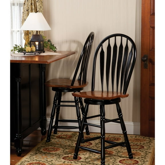 Swivel Bar Stool 24 Inch - Black Cherry Finish, Kitchen Counter Seating, Sturdy Barstool