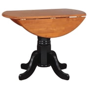 Round Drop Leaf Dining Table - 42" Extendable Table, Antique Black & Cherry Finish