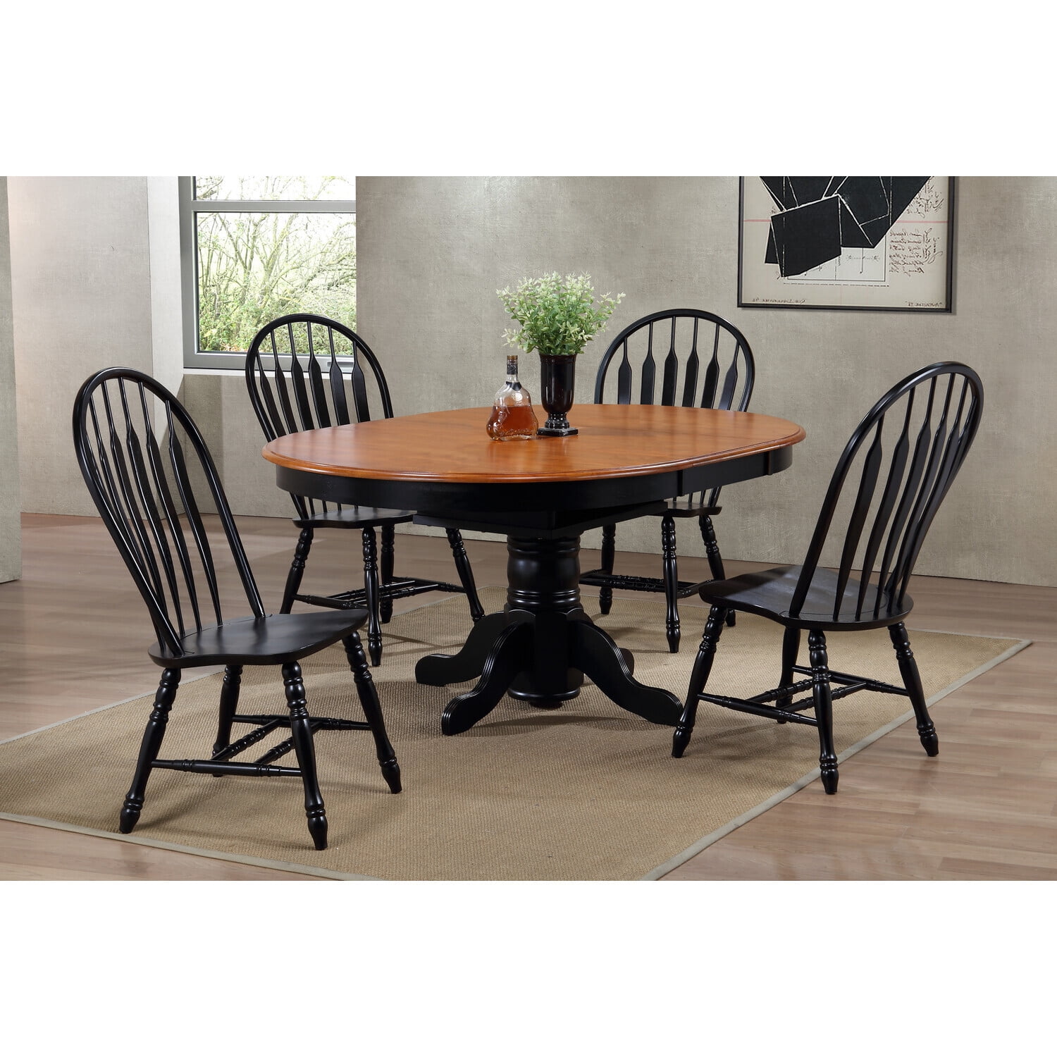Extendable Dining Set - 66" Oval Table with 4 Chairs - Black Cherry ...