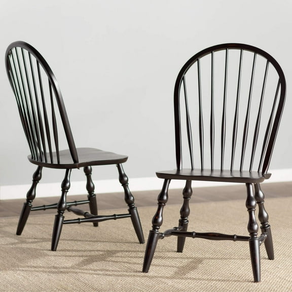 Spindleback Dining Chairs - Set of 2 - Antique Black - Fully Assembled - Classic Comfort