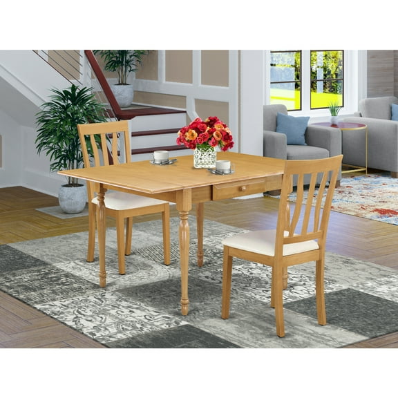 Small Dining Table Set for 2 - Bohemian Style Table & Chairs, Drop Leaf Dinette Set, Oak Finish