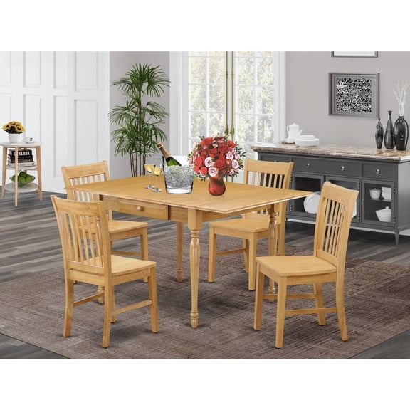 Modern Dining Table Set 5 Piece Wood - Drop Leaf Table & 4 Chairs - Kitchen Dinette Set - Oak Finish