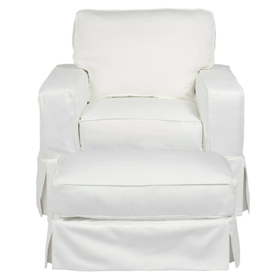 HomeStock Bohemian Bliss Box Cushion Track Arm Slipcovered Chair And Ottoman Set , Performance Fabric Washable Water-Resistant Stain-Proof , White