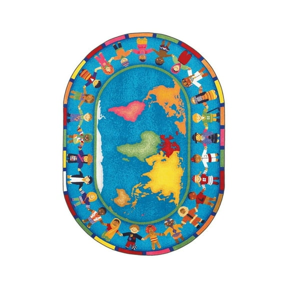 Kids Area Rug - Bohemian World Map Design - 5 ft 4 in x 7 ft 8 in - SoftColorful Classroom Rug
