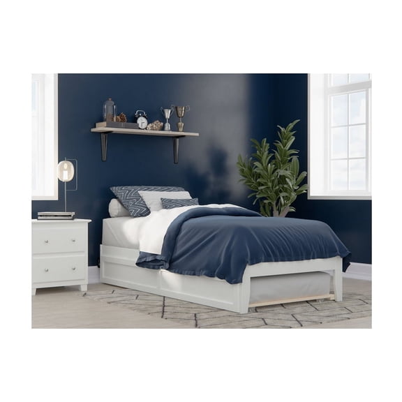 Twin XL Bed with Trundle & USB Ports - White Platform Bed Frame, Easy Assembly, Slat Kit Included