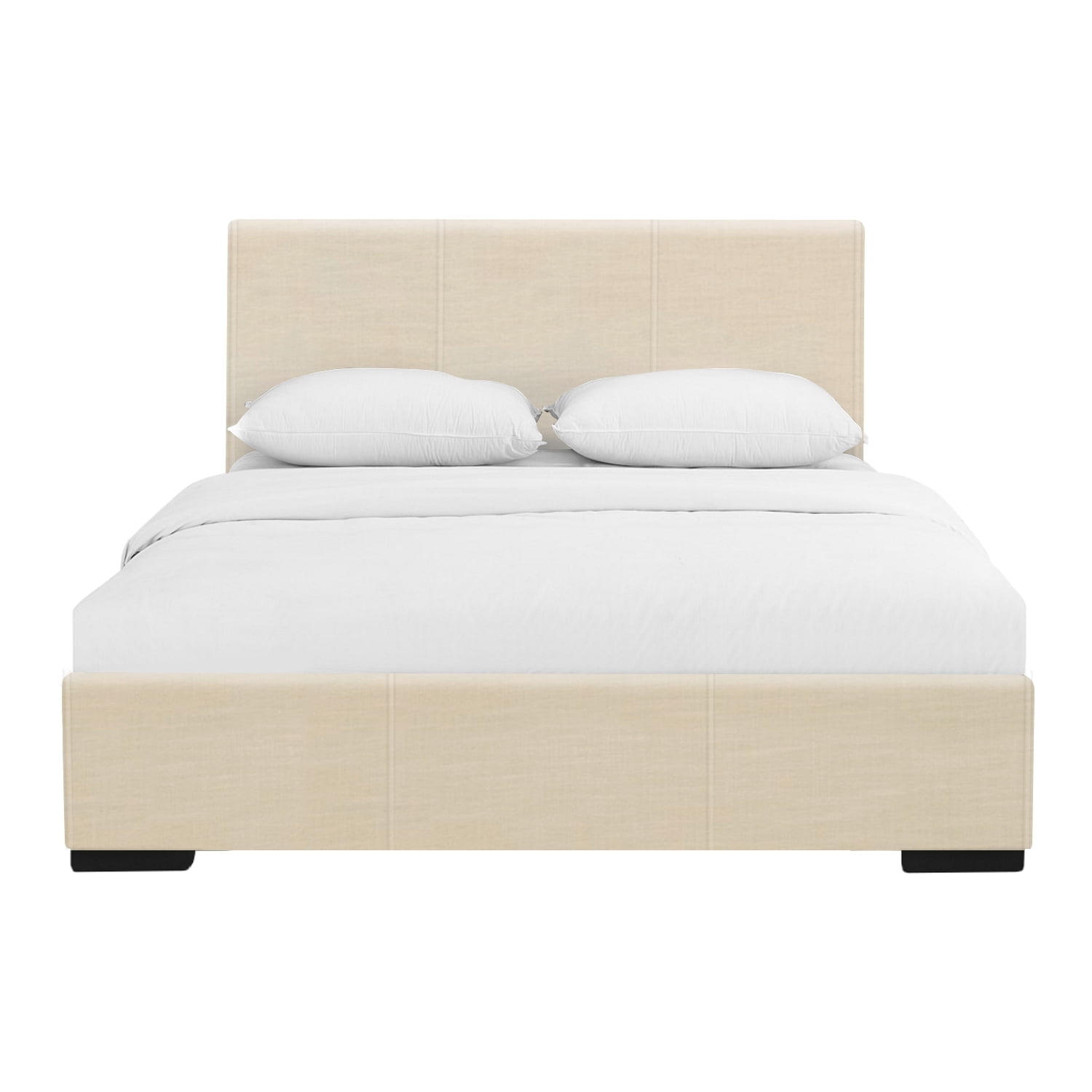 Beige King Upholstered Platform Bed with Slats