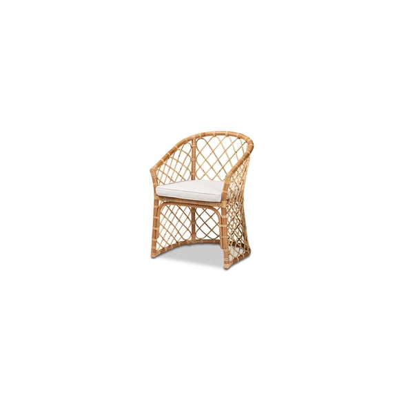 HomeStock Bohemian White Fabric Upholstered And Natural Brown Earthy Elegance Dining Chair
