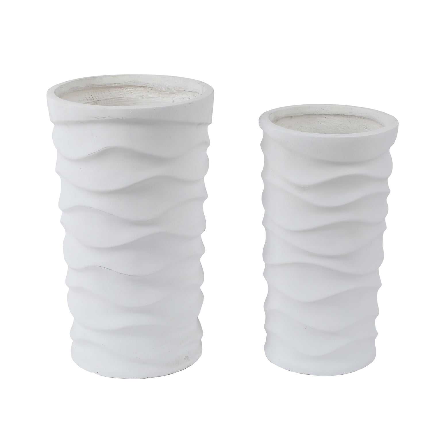 Set of 2 White Wavy MgO Indoor/Outdoor Planters