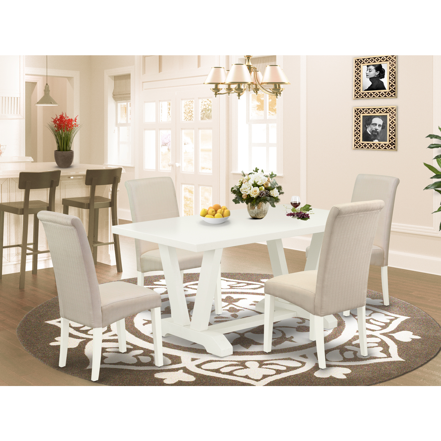 Modern 5-Piece Dinette Set - Rectangular Dining Table with 4 Chairs ...