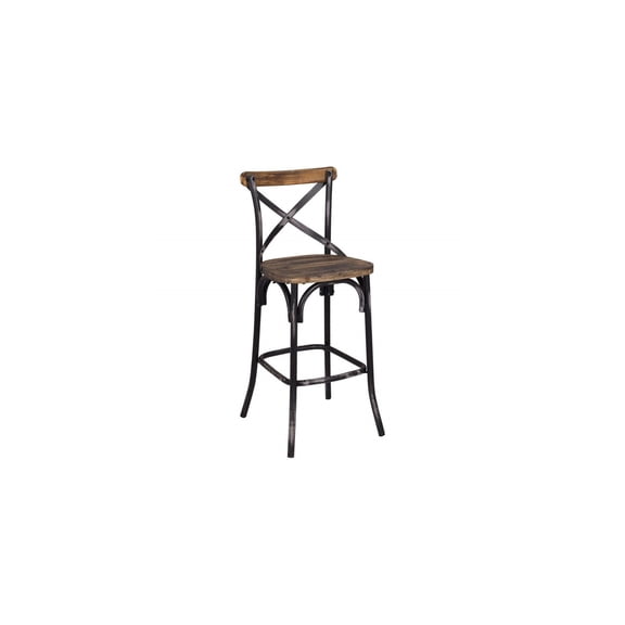 HomeStock Boldly Bohemian Bar Chair - Vintage-Inspired Antique Black and Oak Chair with Simple Backrest and Flared Legs, Ideal for Rustic Decor