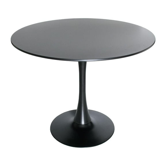 Round Dining Table Mid Century Modern Wood Top Iron Base Kitchen Table Gloss Finish