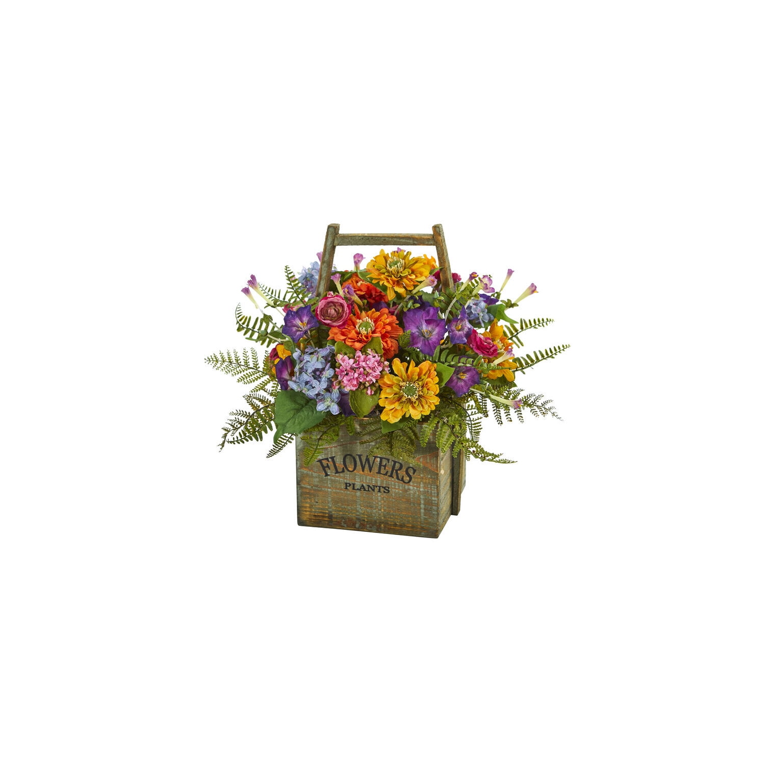 Vibrant Multicolor Artificial Floral Arrangement in Rustic Wood Basket