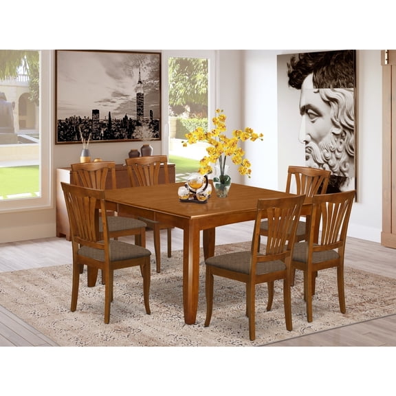 Bohemian Dining Set - 54 Inch Table & 6 chairs - Saddle Brown - Modern Farmhouse Style