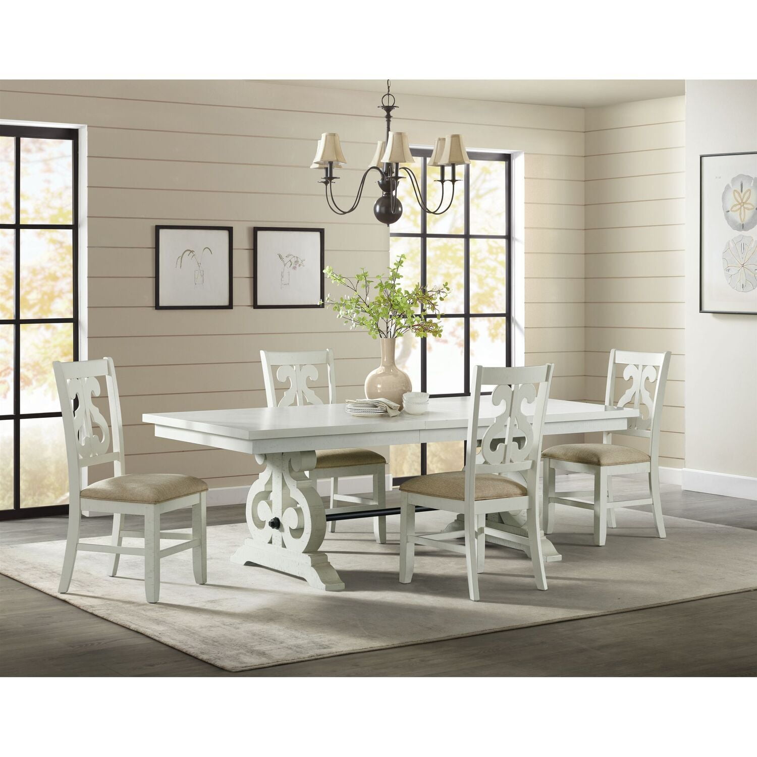 Elegant White Wooden Side Chair with Swirl Back Design and Upholstered Seat