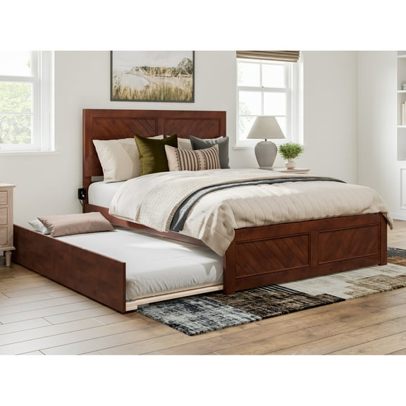 HomeStock Canyon French Fabulous Platform Bed With Matching Footboard & Twin Xl Trundle In Walnut