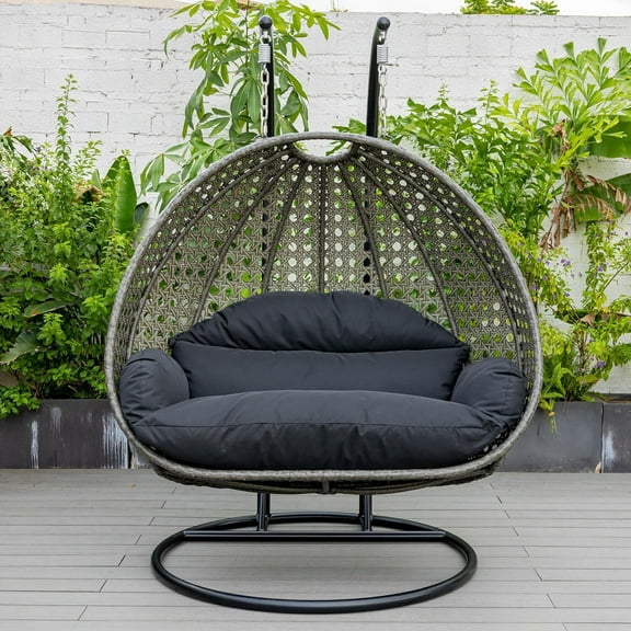 2 Person Hanging Egg Swing Chair - Outdoor Porch Swing Seat, Black