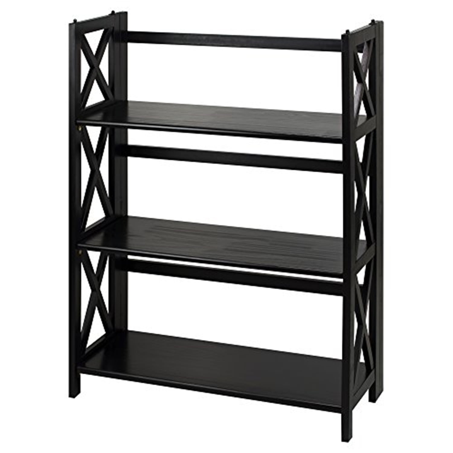 Modern Black Solid Wood 3-Shelf Stackable Bookcase with Doors