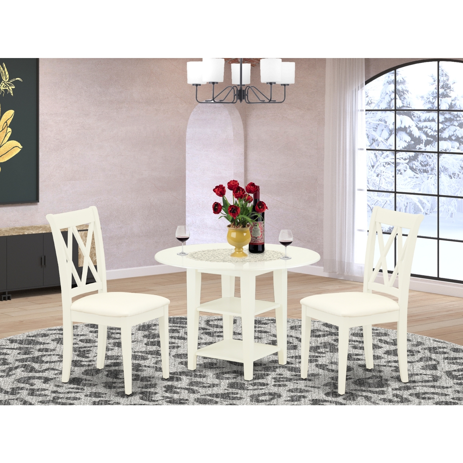 HomeStock City Chic 3Pc Set Includes A Round Dining Table With