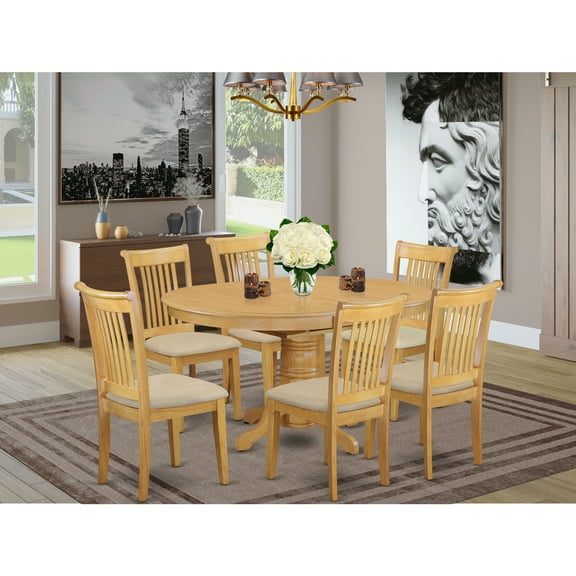 Modern 7 Piece Dining Set - Kitchen Table & 6 Chairs - Oak Finish - City Chic Design