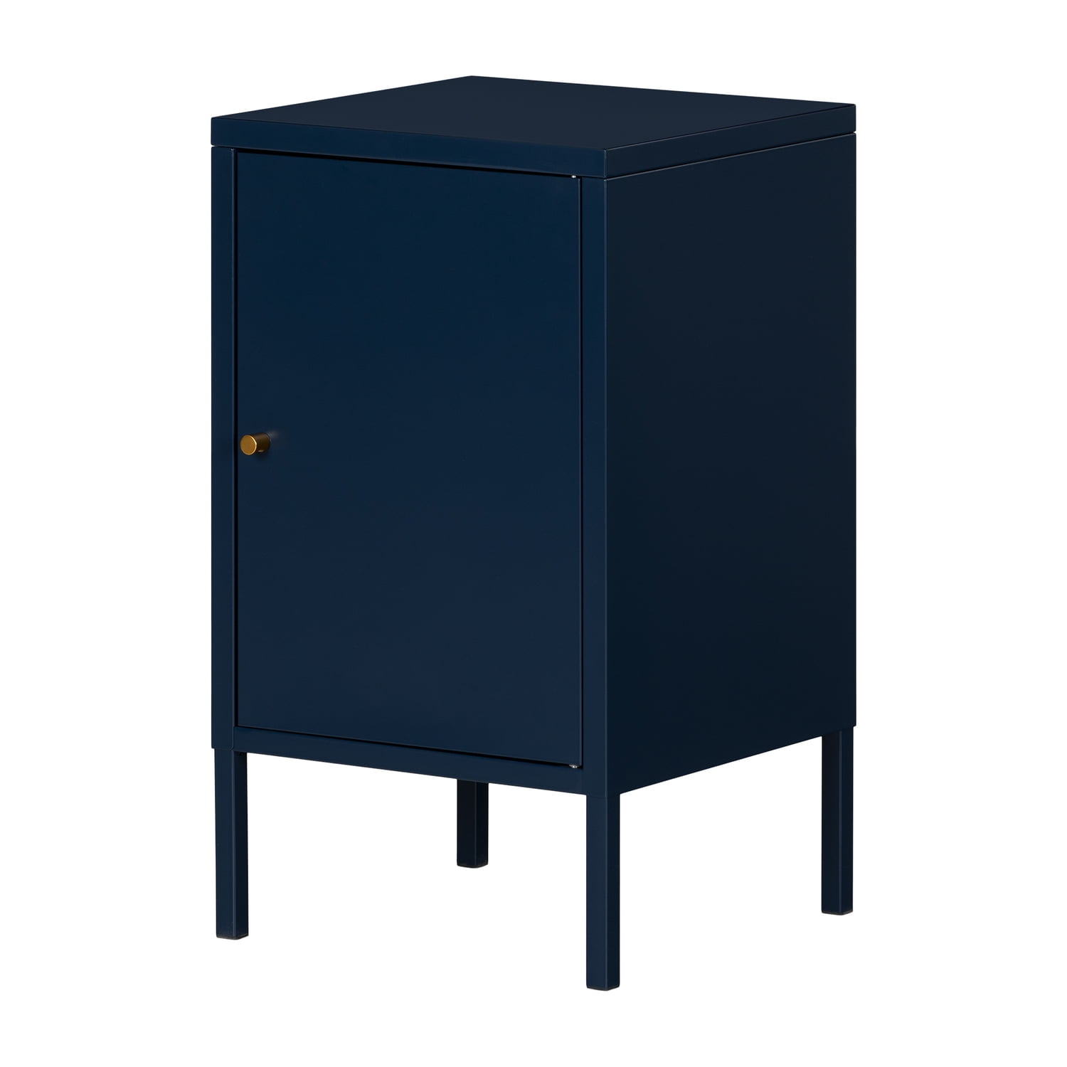 Dark Blue Metal 1-Door Nightstand with Adjustable Shelf