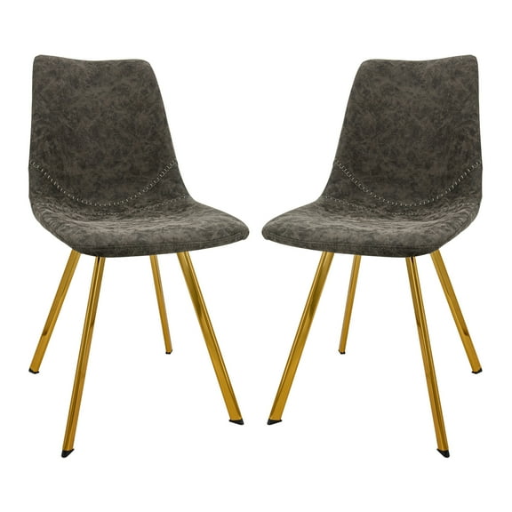 Modern Dining Chairs Set of 2 - Leather Accent Chair with Gold Legs - City Chic Style