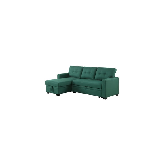 HomeStock City Chic L-Shaped Fabric Reversible, Easy Convertible Pull-Out Sleeper Sectional Sofa-Color:Green