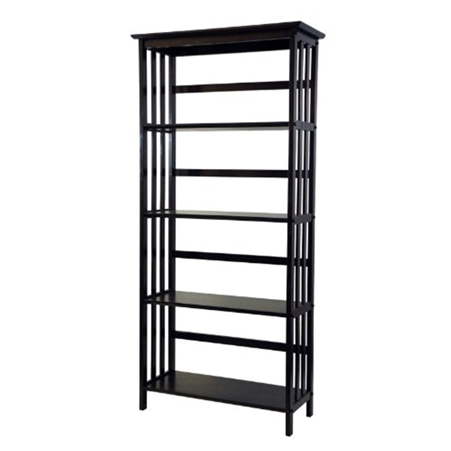 Espresso Brown Solid Wood 5-Shelf Mission Bookcase