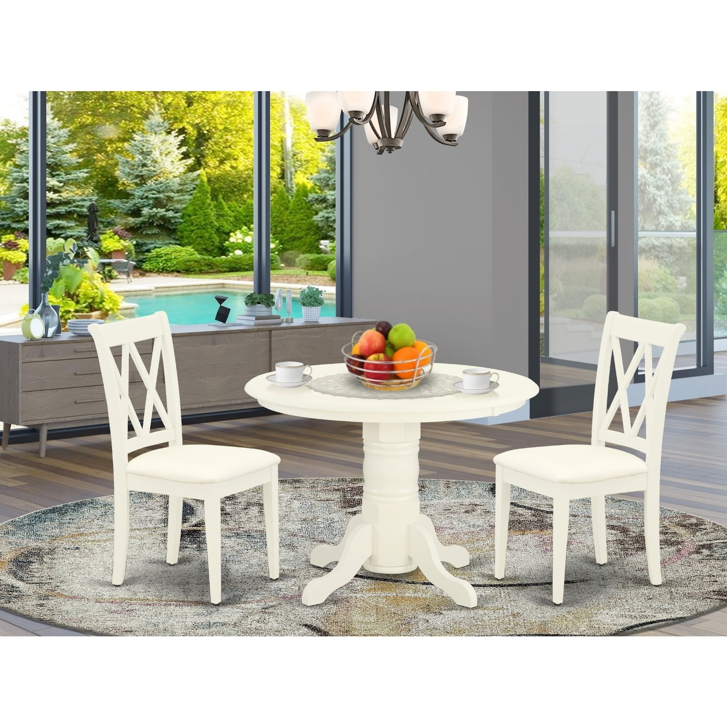 Round Dinette Set 3pc - Kitchen Table & 2 Chairs - Linen White - Modern ...
