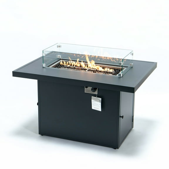 Outdoor Propane Fire Pit Table - Modern Patio Heater with Tabletop & Crystal Flames