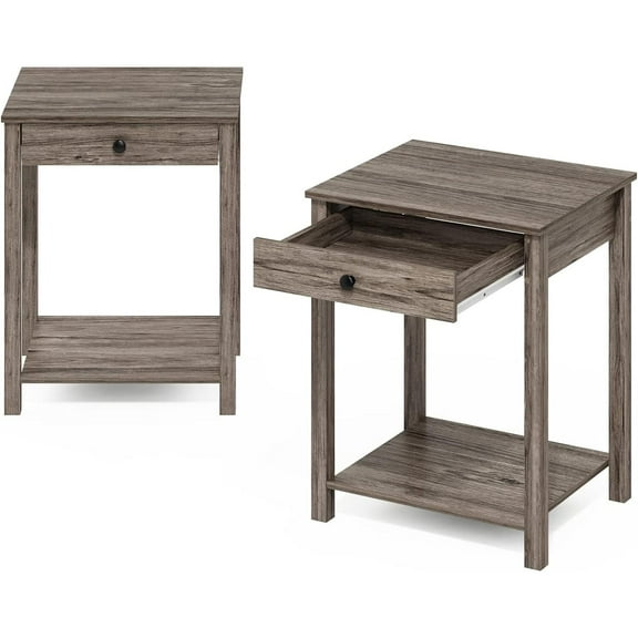 HomeStock City Sleek Side Table With Drawer-Finish:Rustic Oak,Quantity:Set of 2