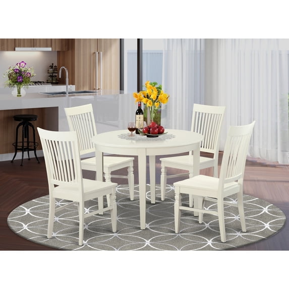 City Sleek 5-Piece Dining Set - Round Table & 4 Chairs - Linen White ...