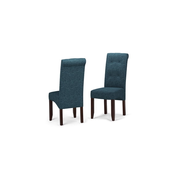 Tufted Parson Chairs - Set of 2 - 19x18x38 - Denim Blue Linen Fabric - Dining/Office Accent Seating