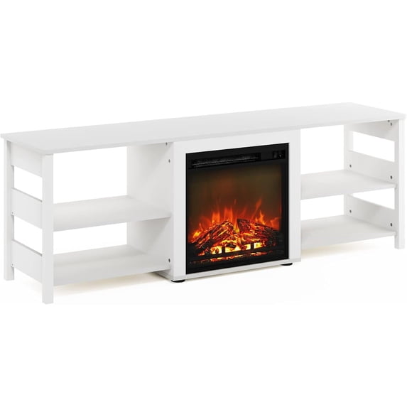 HomeStock Timeless Tradition TV Stand with Decorative Electric Fireplace , Entertainment Center for TVs, Modern Shelved Storage TV Stand-Color:White,Size:70 Inch with 4 Open Compartments