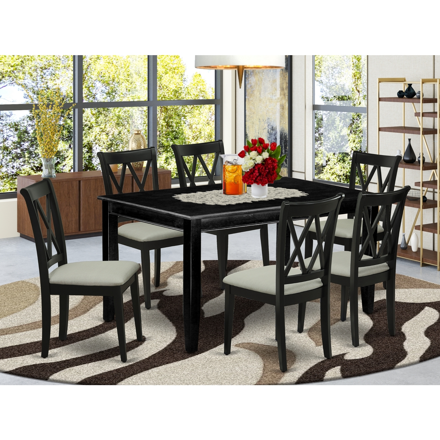 HomeStock Classic Charm 7 Piece Dinette Set Consist of a Rectangle Room ...